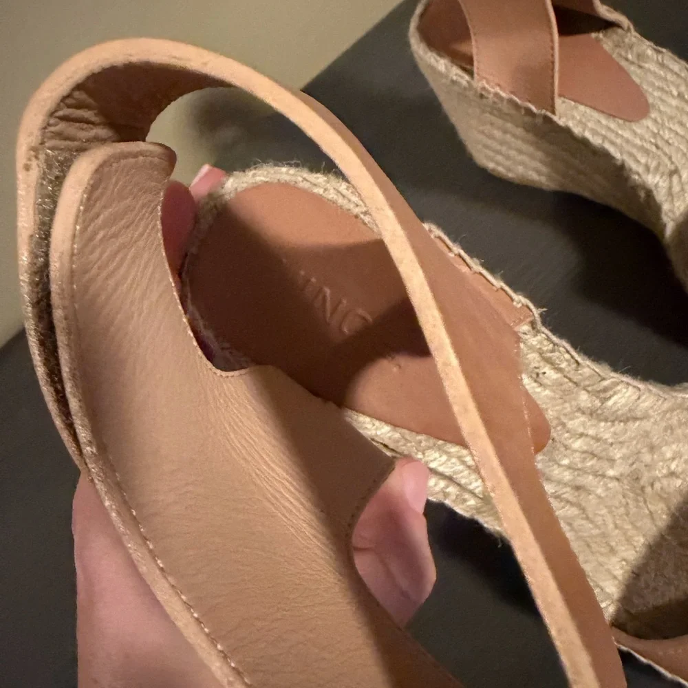 Vince Sophie Women's Nude Leather Wedge Espadrilles